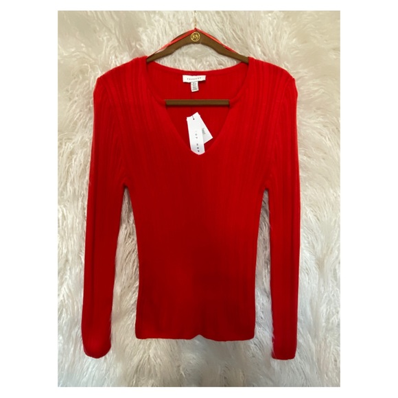 NWT Topshop Split Neck Ribbed Sweater - Red - Picture 7 of 7
